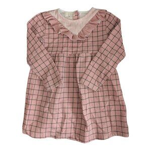ZARA Pink Checkered Ruffled Long-Sleeve Dress 2-3 Years